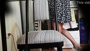 Friend of my stepsister visits, showing off her upskirt