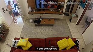 Hot wife Thay Ksada recognized by delivery man lets him suck her on living room sofa