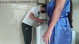 Housewife seduces technician for quick fuck in the house!