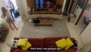 Hot wife Thay Ksada recognized by delivery man lets him suck her on living room sofa