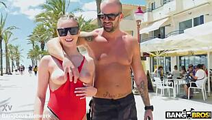 Lyas engages in risky sex on the bench with a blonde latina.