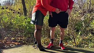 Mother-in-law gets daring holding my dick during outdoor pee moments