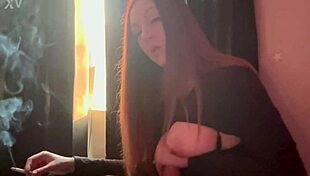 Hot milf artemisia love shows big boobs while smoking.