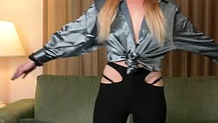 Hazel Ash Modeling Shiny Shirt With Leggings Photoshoot