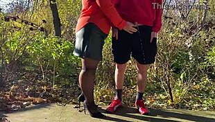 Mother-in-law gets daring holding my dick during outdoor pee moments