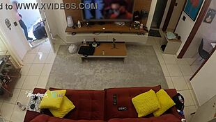 Hot wife Thay Ksada recognized by delivery man lets him suck her on living room sofa