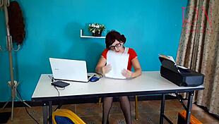 Sexretary secretary caught flashing pussy on office security cam, wild stuff!