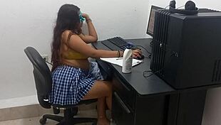 18-year-old studies in skimpy uniform, feeling hot