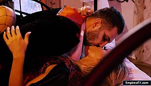 A man having sex with his girlfriend dressed as a cosplay character