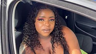 Ebony beauty with big ass gets quickie through shorts hole at car wash