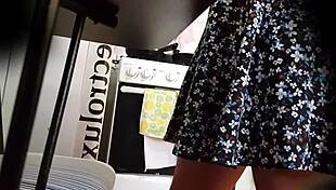 Friend of my stepsister visits, showing off her upskirt