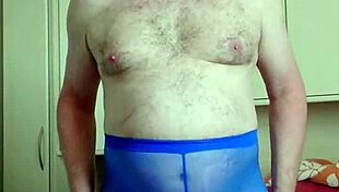 Chubby Girl Massages Legs In Blue Leggings