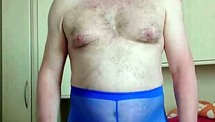 Chubby Girl Massages Legs In Blue Leggings