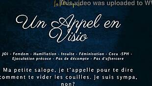 French femdom gives jerk off instructions in video call.