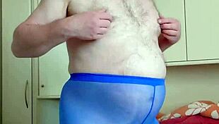 Chubby Girl Massages Legs In Blue Leggings