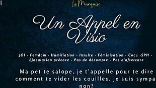 French femdom gives jerk off instructions in video call.