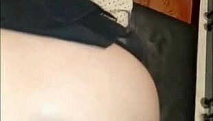 Brunette moans during anal doggystyle with crossdresser