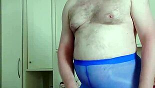 Chubby Girl Massages Legs In Blue Leggings