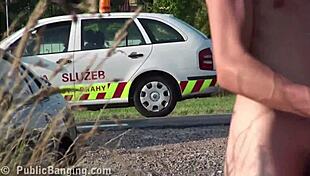 Thrilling extreme public threesome excitement