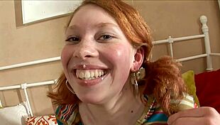 redhead teen in heels teasing with deepthroat