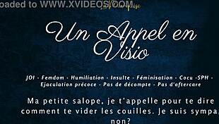 French femdom gives jerk off instructions in video call.