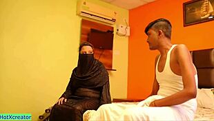 Indian Muslim Bhabhi cheats on husband with young guy while he watches, getting caught in hot assfucking