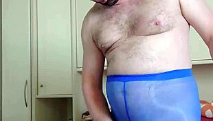 Chubby Girl Massages Legs In Blue Leggings