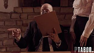 jill kassidy plays the secretary in this submission scene. petite brunette gets spanking and facial in college setting.