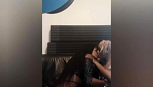 Teen Ebony Friends Kissing and Using Strapon Dildos in Front of Boyfriend