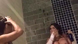 Three voluptuous women enjoying a steamy hot bath