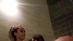 Three voluptuous women enjoying a steamy hot bath