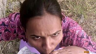 The Indian guy and his girlfriend have sex right in the yard