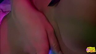 Sensual blonde with huge tits gets licked and penetrated by lesbian babe's strapon.