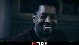 Horny widow chats with her black stepbrother about impregnating her pussy in taboo interracial fun.