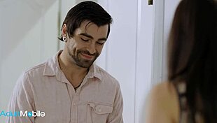 Curvy brunette enjoys nipple care and missionary relaxation.