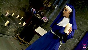 A Possessed Blonde Licks Perverted Nun's Pussy in Tight Stockings