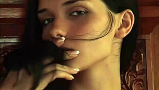 teen temptation busty brunette katie fey poses topless by the door