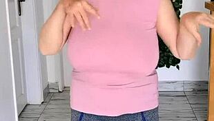 giant mature boobs swing without bra during hot striptease to music