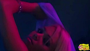 Sensual blonde with huge tits gets licked and penetrated by lesbian babe's strapon.