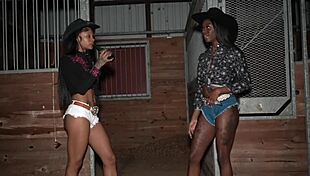 Pretty black amateur rides in rodeo style.