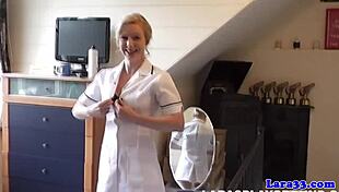 British lesbians in lingerie seductively pleasure each other in a hospital room