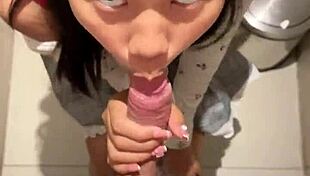 My 18-year-old Asian girlfriend sucked me off in public restroom for huge cumshot