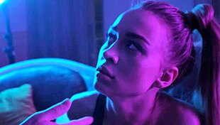 Skinny 18yo chick with big tits gets fucked by many cocks in a row