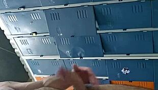 Guy jerks off in gym bathroom