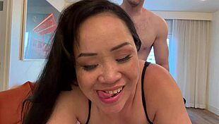 Raw interracial creampie breeds asian milf with big natural tits