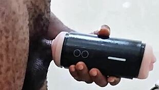 my girlfriend was out, so i grabbed toys in the bathroom for my huge cock