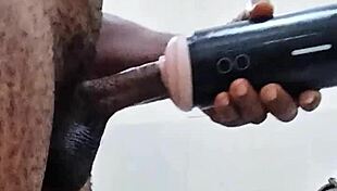 my girlfriend was out, so i grabbed toys in the bathroom for my huge cock