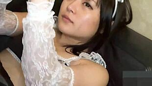 Uncensored Japanese brunette, 18, blows in maid costume. She teases with every lick!