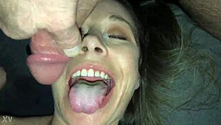 Cum cannon explodes over face and titties in wild blast