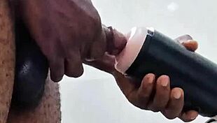 my girlfriend was out, so i grabbed toys in the bathroom for my huge cock